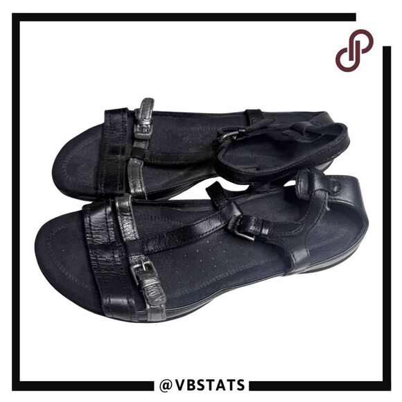 Ecco Women's Flash Comfort Leather T-Strap Gladiator Sandals Black Size 6.5 - Picture 1 of 8